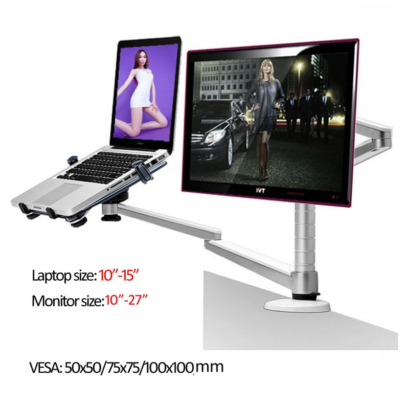 OA-7X Multimedia-Desktop-Doppelarm 27-Zoll-LCD-Monior-Halter + Laptop-Halter-Ständertisch Vollbeweglicher Doppelmonitor-Halterungsarmständer