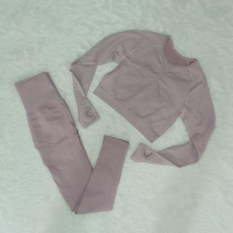 Conjunto de Yoga sin costuras para mujer, mallas de gimnasio de cintura alta a prueba de sentadillas, camisetas, camisetas de manga larga, conjuntos deportivos de entrenamiento de Fitness