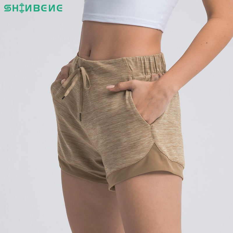 SHINBENE Naked-feel Cozy-soft Loose Fit Training Gym Sport Shorts Women Waist Drawstring Running Yoga Fitness Workout Shorts