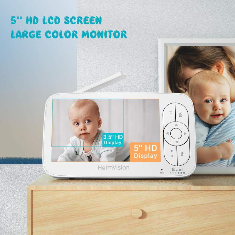 HeimVision HM136 Baby Sleep Monitor with Camera 720P Video 5 Inch LCD Screen Nanny Security Night Vision Temperature Camera