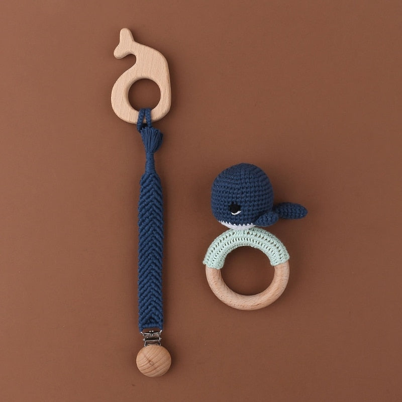 Baby Silicone Teether Wooden Rattle Toys Double Side Cotton Bibs Sleeping Dolls Soothe Appease Towel Newborn Nurse Accessories