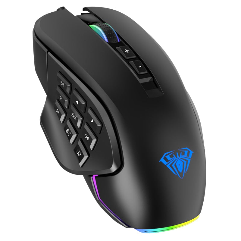 AULA H510 RGB Gaming Mouse 10000 DPI Botones laterales Marco Progrommable Egronomic 14 Wire Retroiluminado Game Mouse para computadora portátil