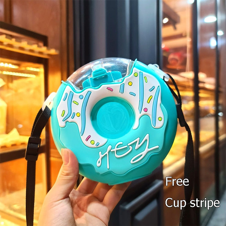 Hot Summer Cute Donut Ice Cream Water Bottle With Straw Creative Square Watermelon Cup Portable Leakproof Tritan Bottle BPA Free