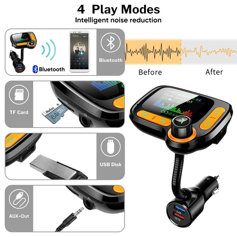 Deelife Bluetooth Car HandsFree FM Transmitter Modulator Aux USB QC 3.0 Mp3 Music Player