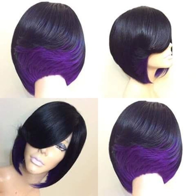 Short Bobo Wig for Black Women Girl Synthetic Wigs Black and Green Red Wig For Cosplay Party Daily Use Heat Resistant Fiber