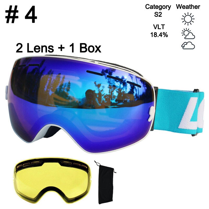 LOCLE, gafas de esquí antivaho, gafas de esquí UV400, gafas de esquí de doble capa, gafas de nieve para Snowboard, gafas de esquí con una lente brillante