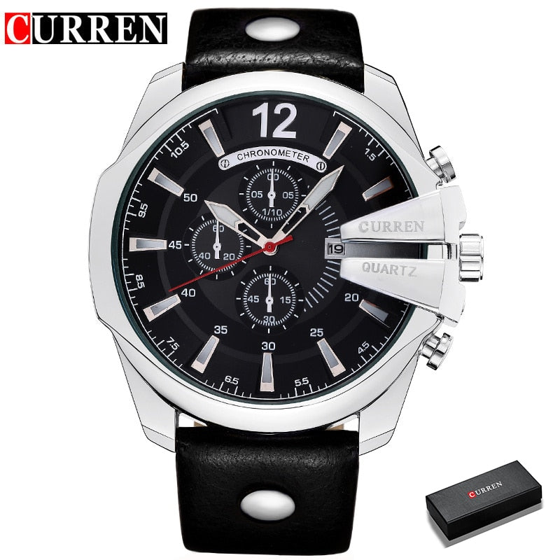 Hombres Marca de lujo CURREN Nueva moda Casual Deportes Relojes Diseño moderno Reloj de pulsera de cuarzo Correa de cuero genuino Reloj masculino