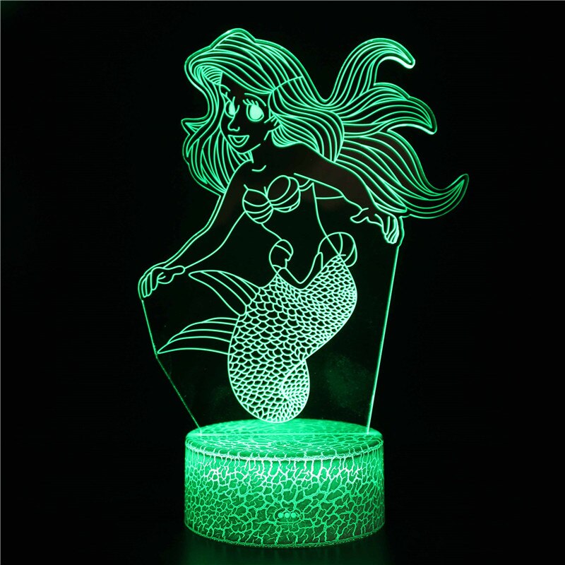 Beautiful Disney Mermaid Princes Ariel Cartoon LED Night Light Children Kids LED Nightlamp Girls Gifts 3d Decorative Table Lamp