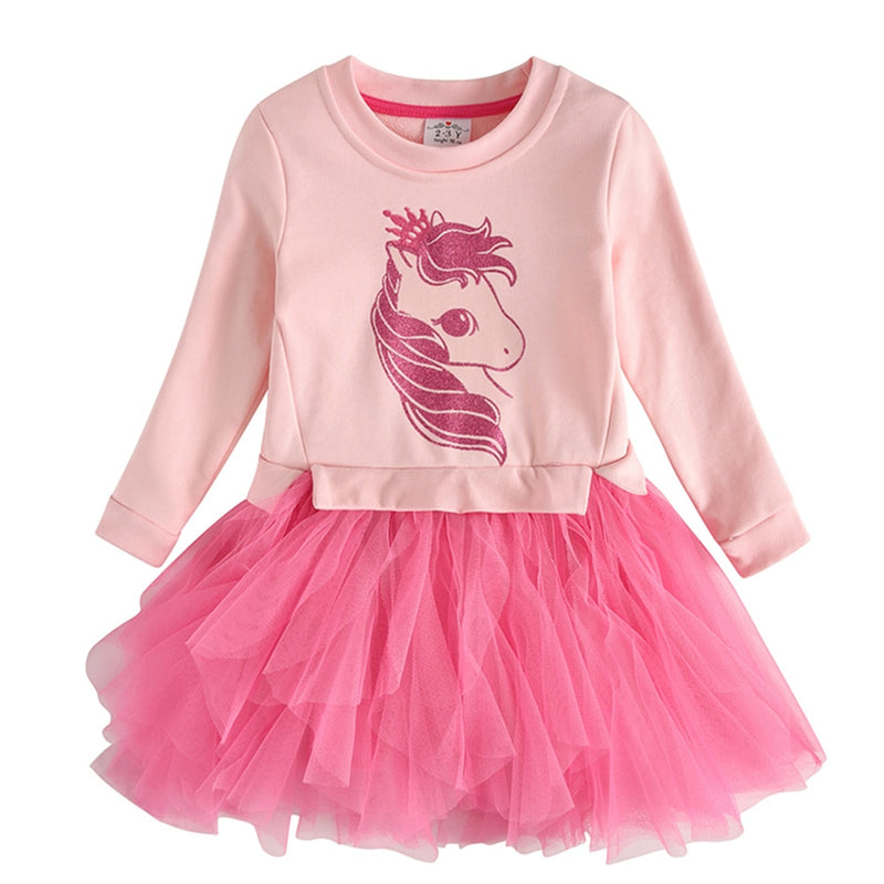 VIKITA Kids Heart Dresses Children Autumn Long Sleeve Vestidos Kids Casual Dress Toddler Mesh Tulle Dresses Children Clothing