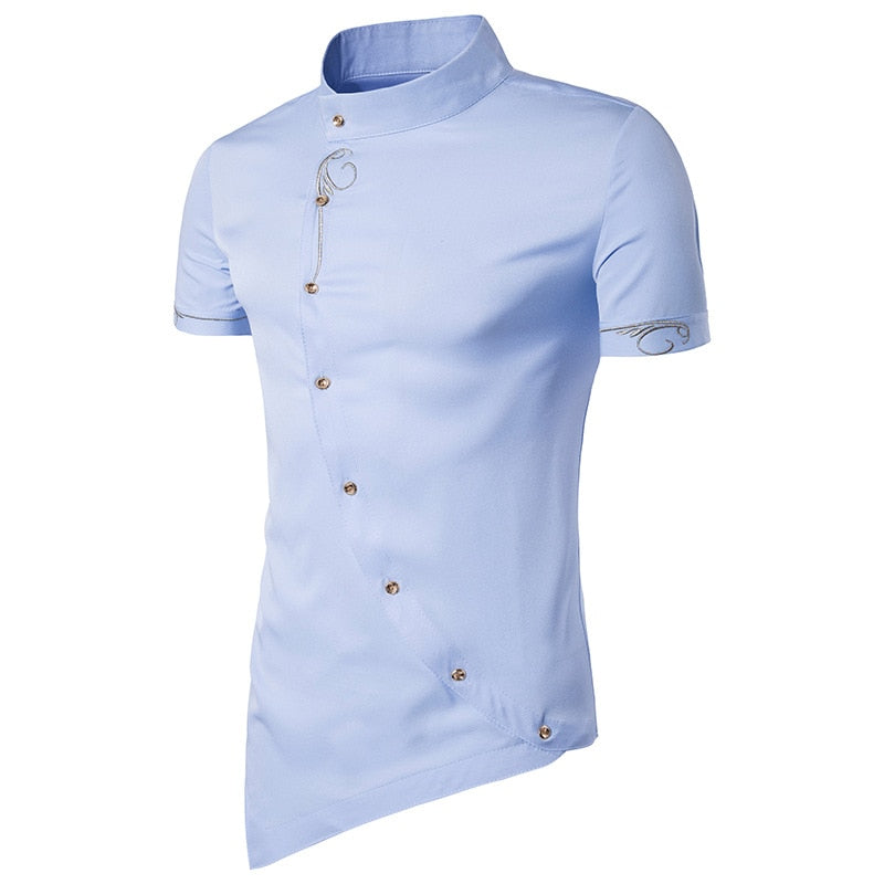 Camisa de manga corta de alta calidad para hombres, Tops de marca 2020, camisas de vestir con botones oblicuos con personalidad,