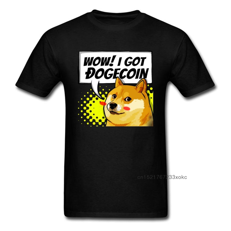 I Got Dogecoin Doge Meme T-shirt Funny Mens Clothing Black Tops Cotton Tees Man No Fade T Shirt Boyfriend Gift Tshirts