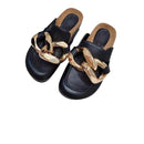 SUOJIALUN, nuevo diseño de marca, zapatillas de mujer con cadena dorada, zapatos de punta cerrada sin cordones, zapatos de punta redonda, tacones bajos, chanclas informales deslizantes