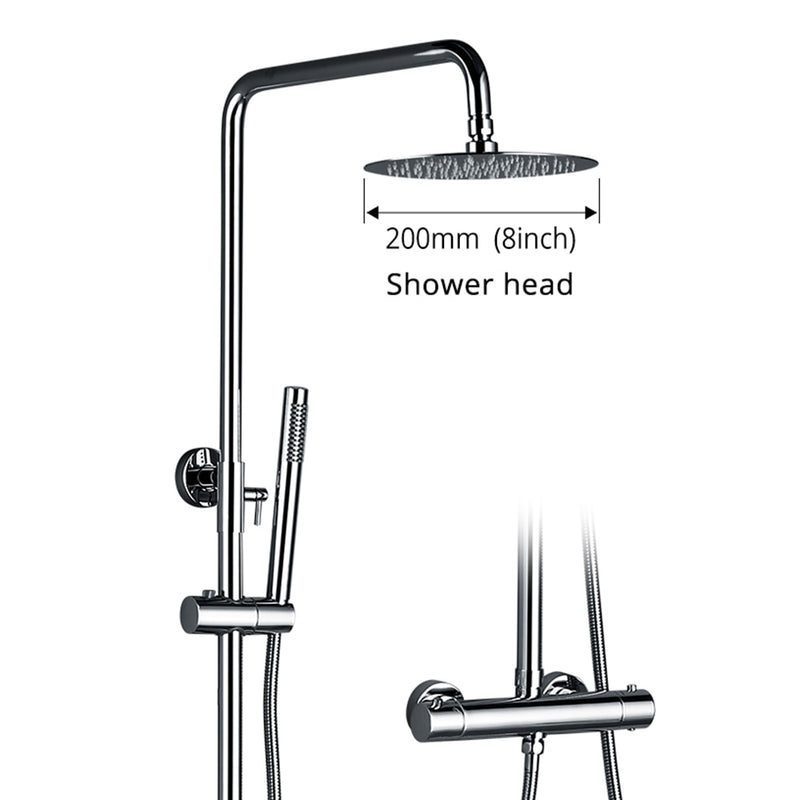 Grifo de baño de temperatura termostática, cabezal de ducha de lluvia de montaje en pared de latón dorado cepillado, rociador de mano de dos funciones, mezcla de agua fría y caliente