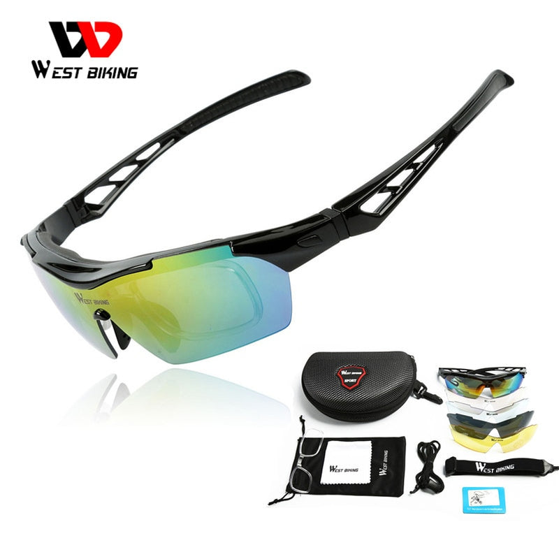 WEST BIKING Cycling Sunglasses Polarized 5 Lens Windproof Anti-fog Mypia Frame Sport MTB Bike Bicycle Eyewear Cycling Glasses