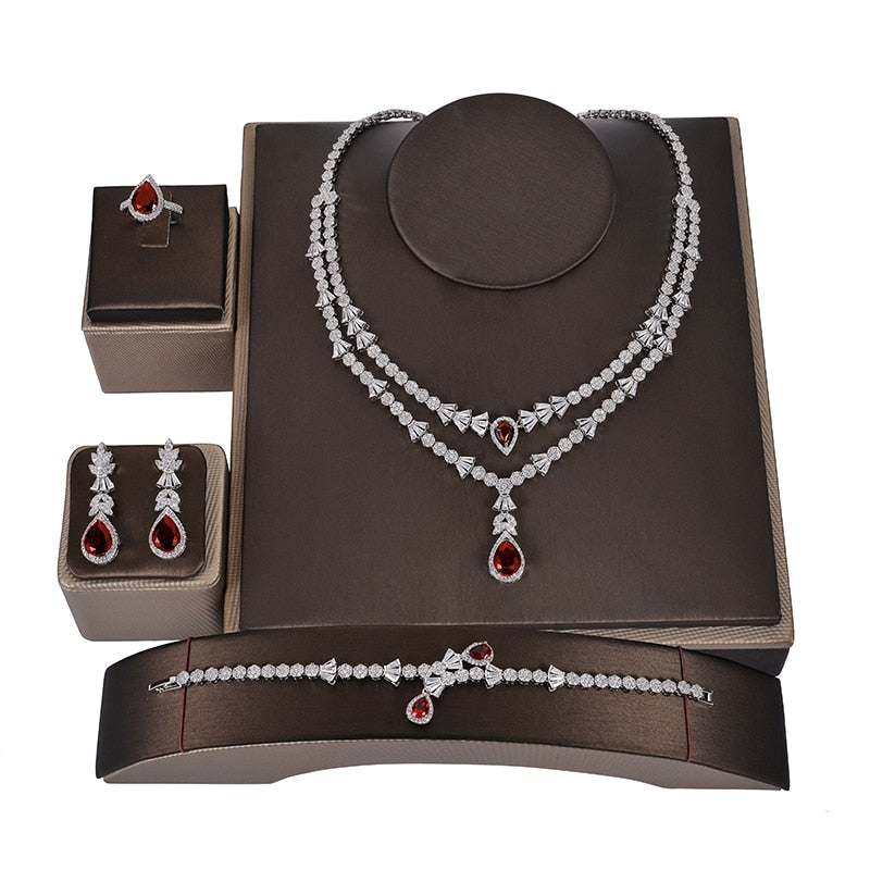 Conjunto de joyería HADIYANA moda precioso collar pendientes anillo pulsera conjunto para mujer regalo de fiesta boda CNY0055 joyería femenina