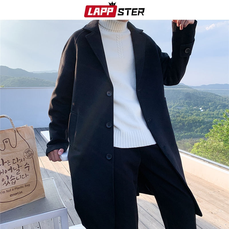 LAPPSTER, chaqueta de invierno de moda coreana para hombre, abrigo de lana 2021, abrigo Harajuku de gran tamaño para hombre, ropa informal japonesa, chaquetas