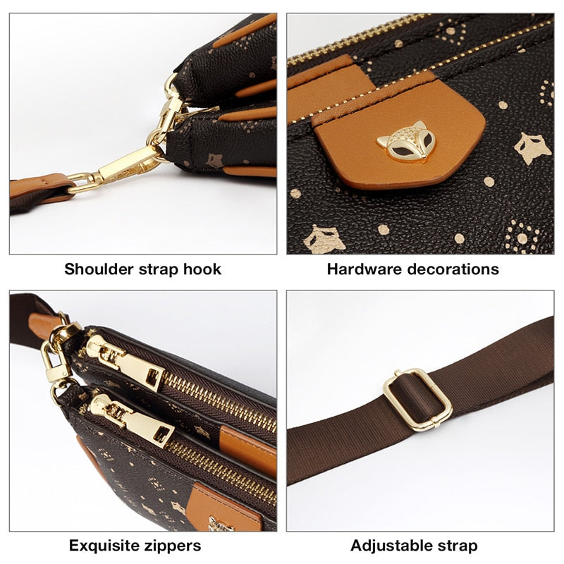 FOXER Women 3 in 1 Set Luxury Signature Printing Crossbody Bag with Coin Purse PVC Leather Monogram Bags Fashion Shoulder Bag