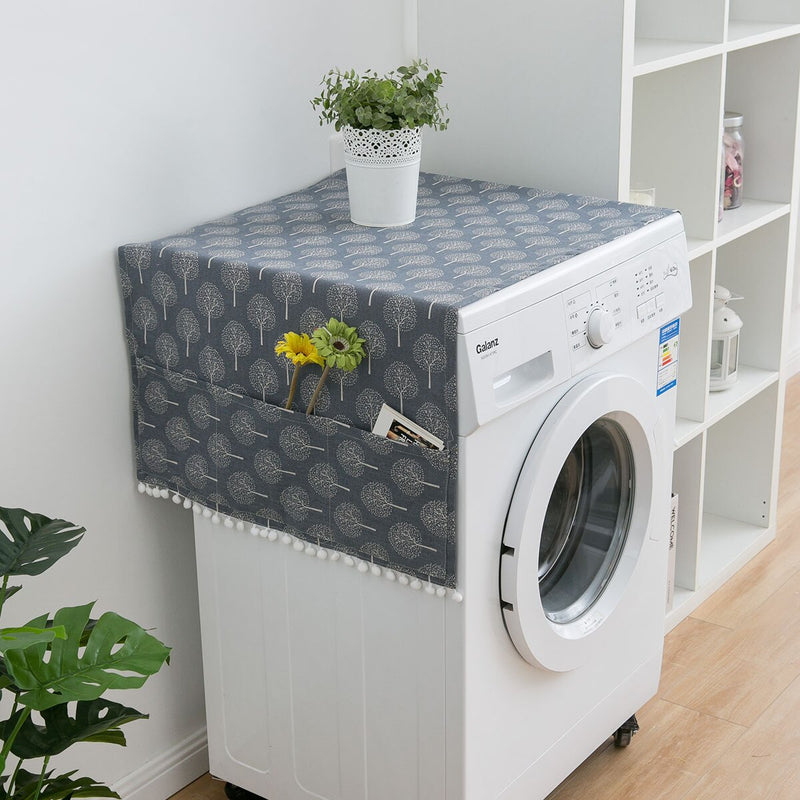 Cubierta de refrigerador geométrica gris de lino, cubierta de polvo de una sola puerta, tambor abierto doble para jardín, toalla para lavadora, paño para el hogar