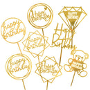 Happy Birthday Cake Topper Acrylic Gold Silver Cake Flag Cupcake Topper For Boy Girl Birthday Party Decorations Wedding Supplies