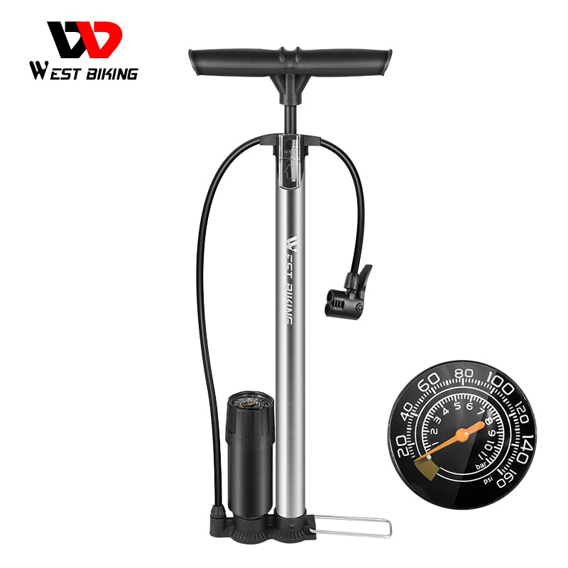 WEST BIKING Bike Floor Pump 120/160PSI High Pressure Cycling Pump Air Inflator Schrader Presta Valve Road MTB Bicycle Tire Pump