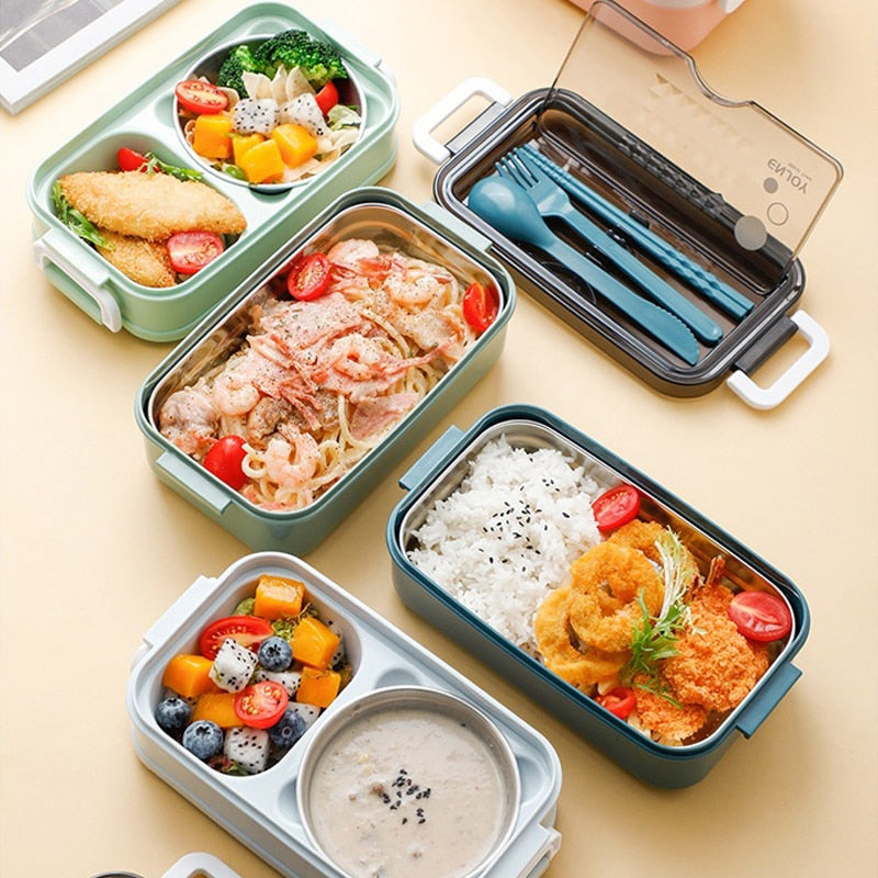 Double Stainless Steel lunch box for kids japanese snack box insulated lunch container food storage containers for hot food