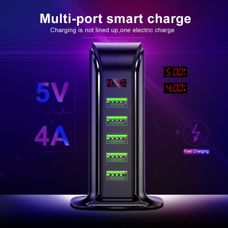 Elough 5-Port-USB-Ladegerät HUB LED-Anzeige Multi-USB-Ladestation Dock Universal-Handy-Desktop-Wand-Heim EU-US-UK-Stecker