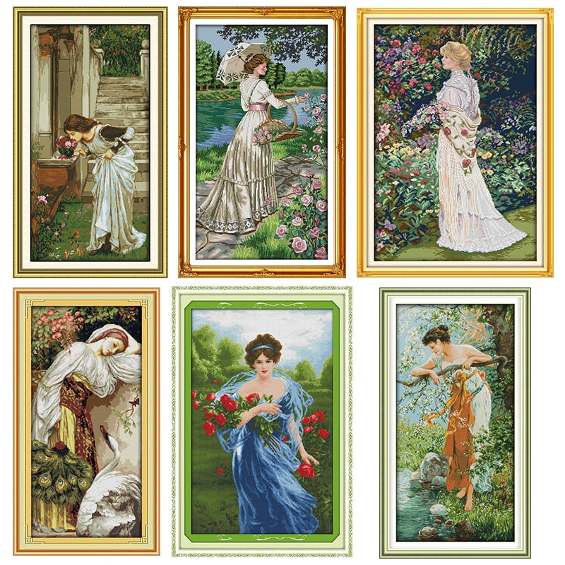 Garden picking the flower and smelling flower girl series count and stamping cross stitch 14CT11CT embroidery kit needlework kit