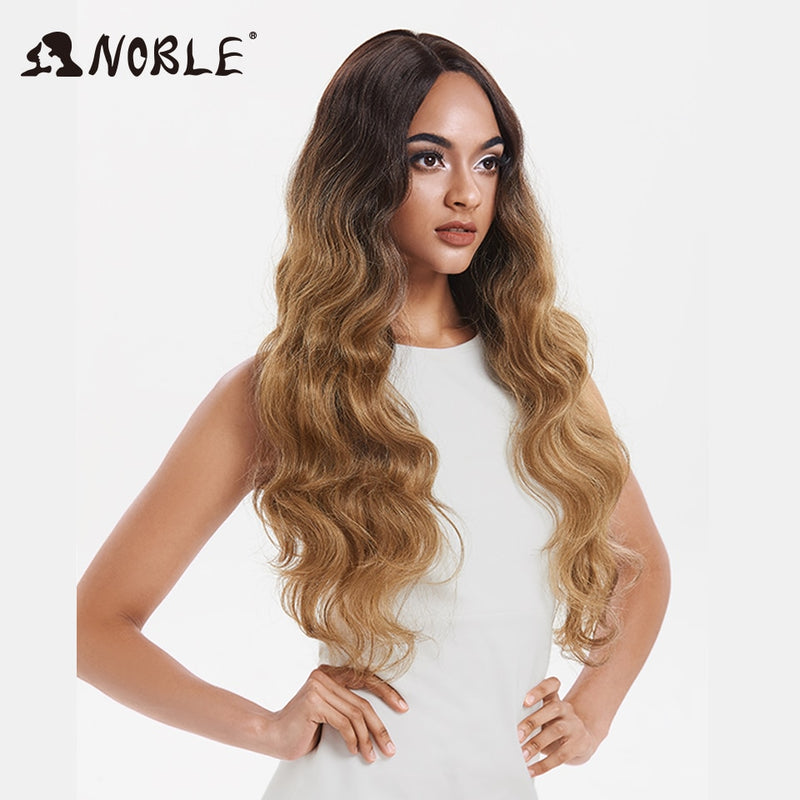 NOBLE Cosplay Long Wavy Wigs for Black Women Synthetic Blonde Wigs 30 Inch Heat Resistant African American Synthetic Lace Wig