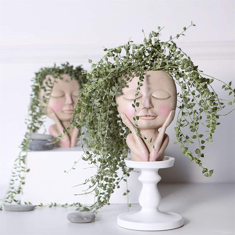 Maceta de flores con cabeza de cara para niñas, contenedor de flores para plantas suculentas, maceta, figura, decoración de jardín, adorno de mesa nórdico H5