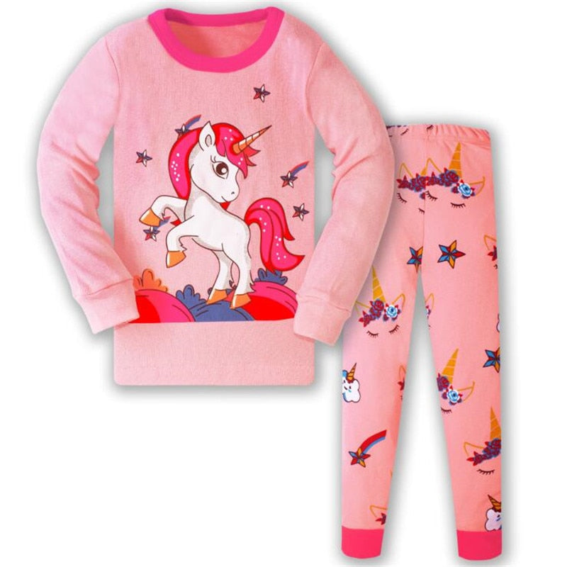 Conjunto de pijamas de unicornio para niñas, traje dulce de primavera y otoño para niños, ropa de dormir Infantil de dibujos animados para niños