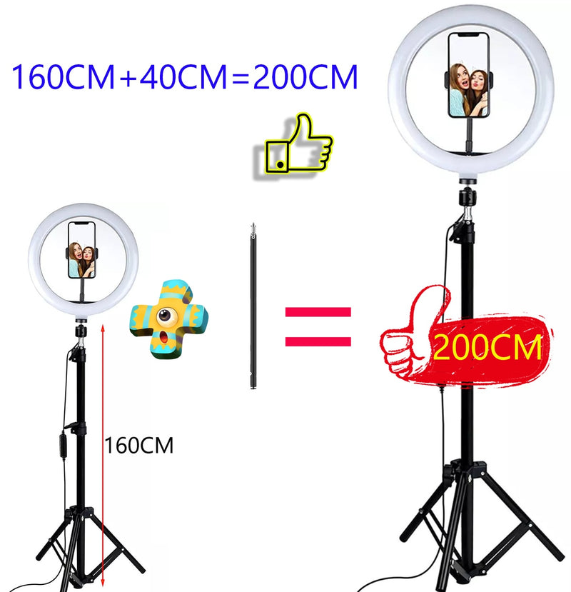 LED Fill Ring Light 160CM Tripod Stand Phone Holder Selfie Makeup Live Streaming YouTube Dimmable Ringlight Photography Lamp