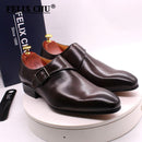 Size 13 Brand Designer Men Dress Shoe Classic Genuine Leather Buckle Monk Strap Men&