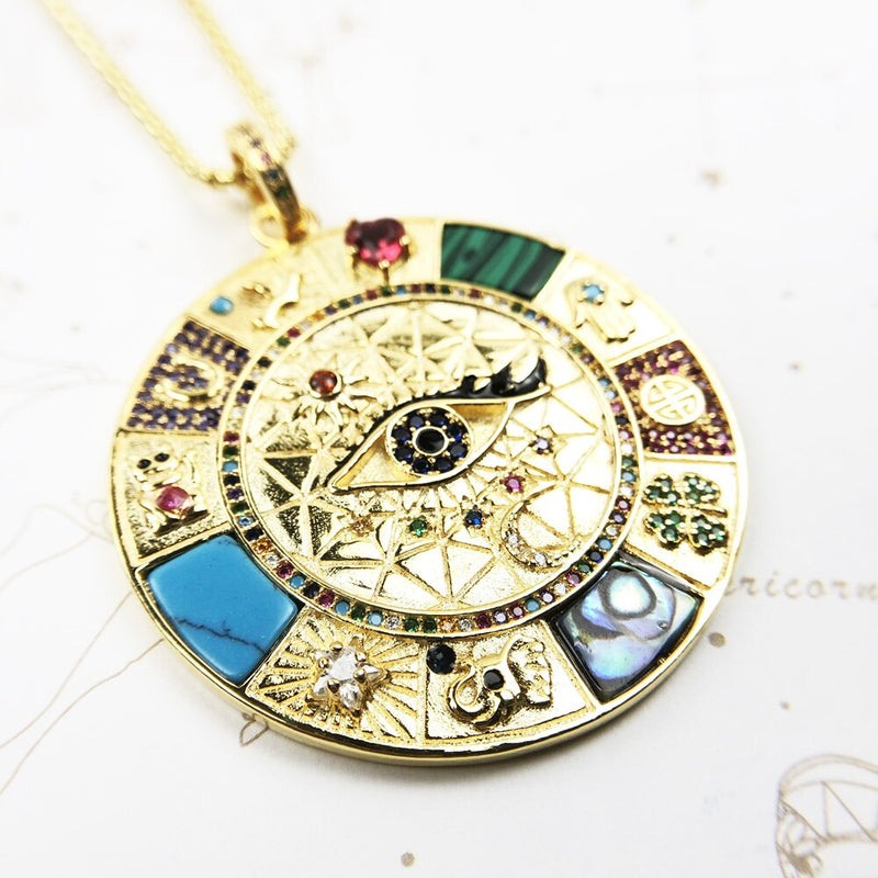 Necklace Amulet Magical Lucky Symbols New Fine Jewelry Europe 925 Sterling Silver Wheel Of Fortune Gift For Women Men