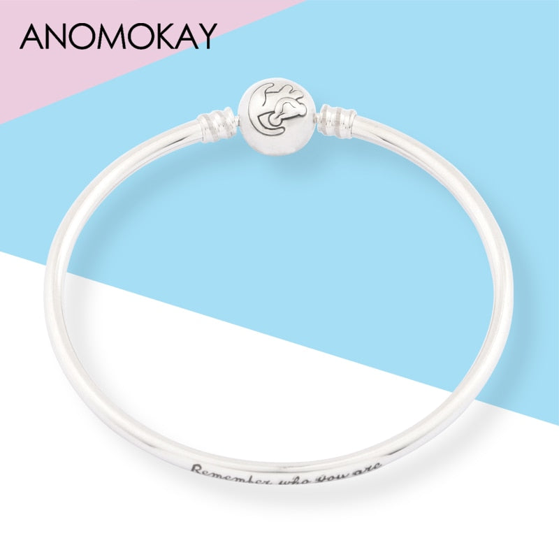 Anomokay New 100% 925 Sterling Silver Cute Little Lion Bangles Bracelets for Children Fashion Birthday Gift S925 Silver Jewelry