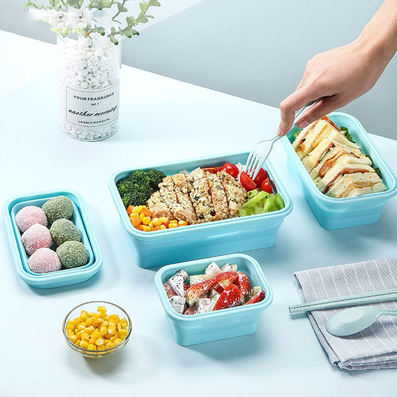 Contenedores de almacenamiento de alimentos con tapas de silicona plegable BPA almuerzo gratis caja de ensalada de frutas Set reezer apto para microondas