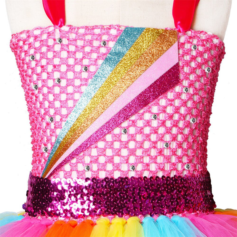 Jojo Siwa Tutu Kleid mit Haarschleife Regenbogen Mädchen Prinzessin Kleid Tüll Kinder Tutu Kleider für Mädchen Urlaub Geburtstag Party Kostüm
