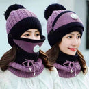 2020 New 3 Pieces Set Women's Knitted Hat Scarf Caps Neck Warmer Winter Hat For Ladies Girls Skullies Beanies Warm Fleece Caps