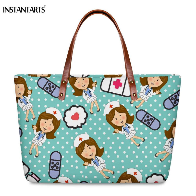 Bolsos de trabajo informales con estampado de enfermera de dibujos animados instantáneos para mujer, bolso de mano de gran capacidad, bolso de hombro de viaje a la moda paramédico de Hospital