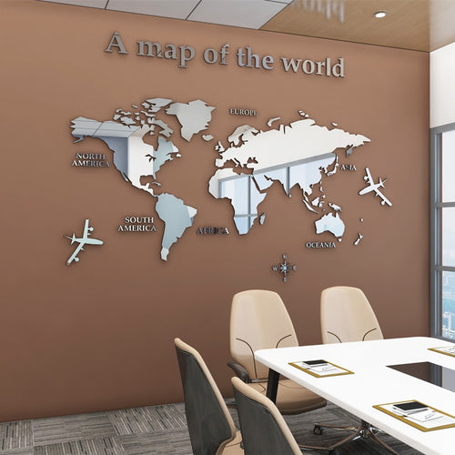 Europäische Art Weltkarte 3D-Acryl-Wandaufkleber Kristallspiegel-Aufkleber für Büro-Sofa-TV-Hintergrund-Wand-dekorative Aufkleber