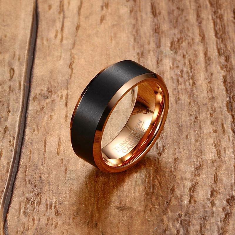 Vnox Mens Basic Tungsten Carbide Ring Classic 8mm Male Wedding Jewelry Rose-Gold Color