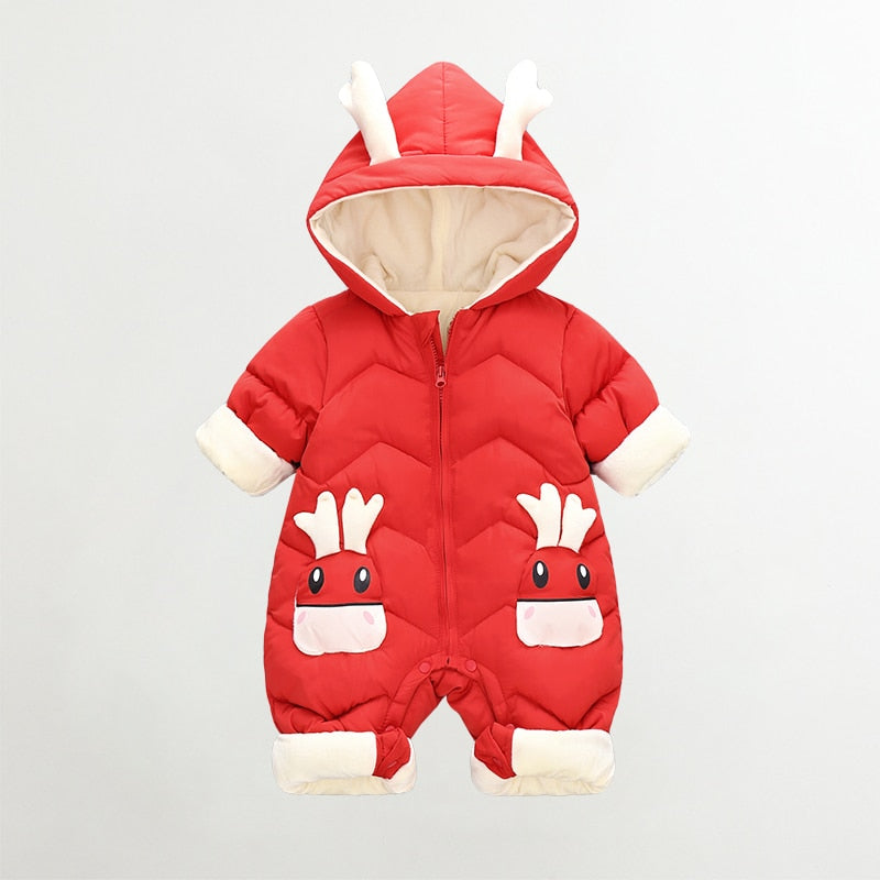 OLEKID 2022 Baby Winter Snowsuit Plus Velvet Thick Baby Boys Jumpsuit 0-2 Years Newborn Romper Baby Girls Overalls Toddler Coat