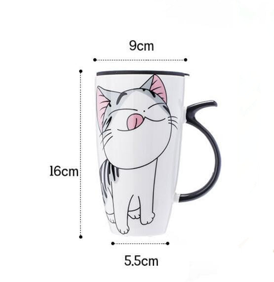 600ml Cute Cat Ceramics Coffee Mug With Lid Large Capacity Animal Mugs creative Drinkware Coffee Tea Cups Novelty Gifts milk cup