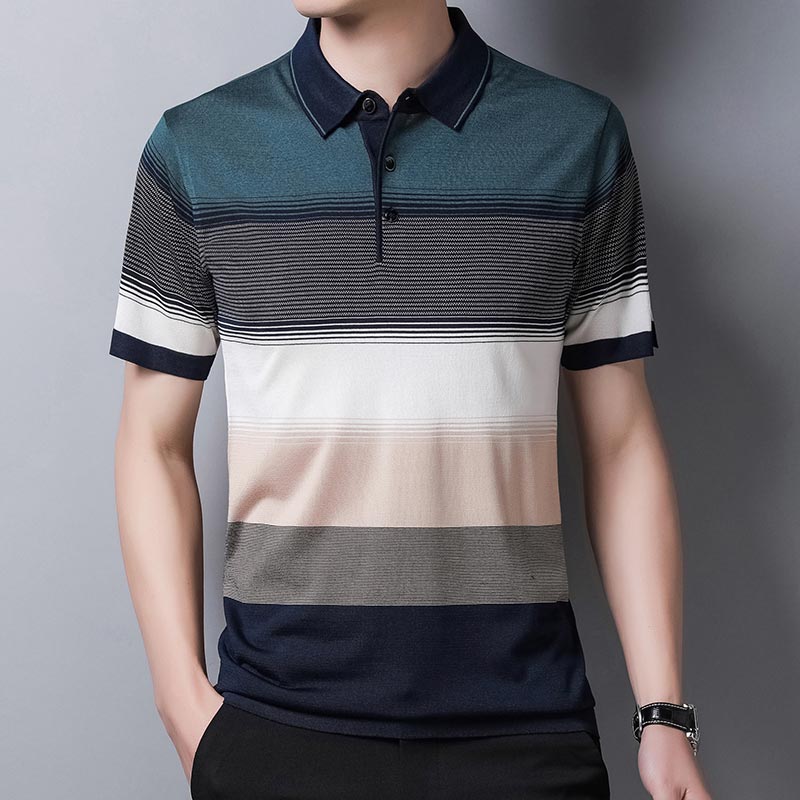 2022 Brand Short Sleeve Polo Tee Shirt Men Casual Summer Striped Men&