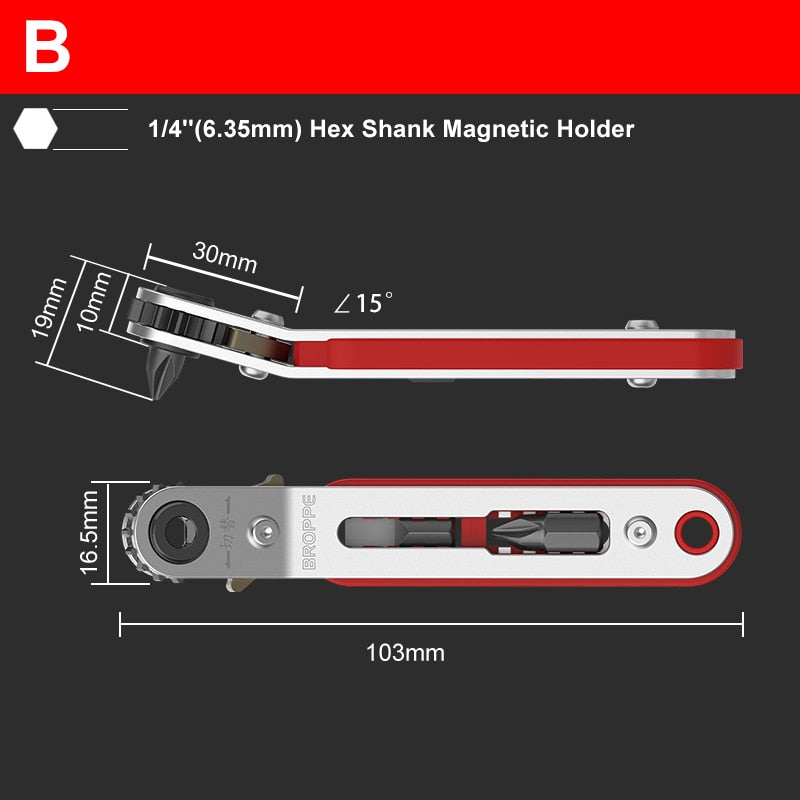 3Choices Mini-Magnet-Ratschenschlüssel 1/4 "Sechskantschaft-Schraubendrehergriff für schmalen Raum Heimwerker-Handwerkzeug-Set