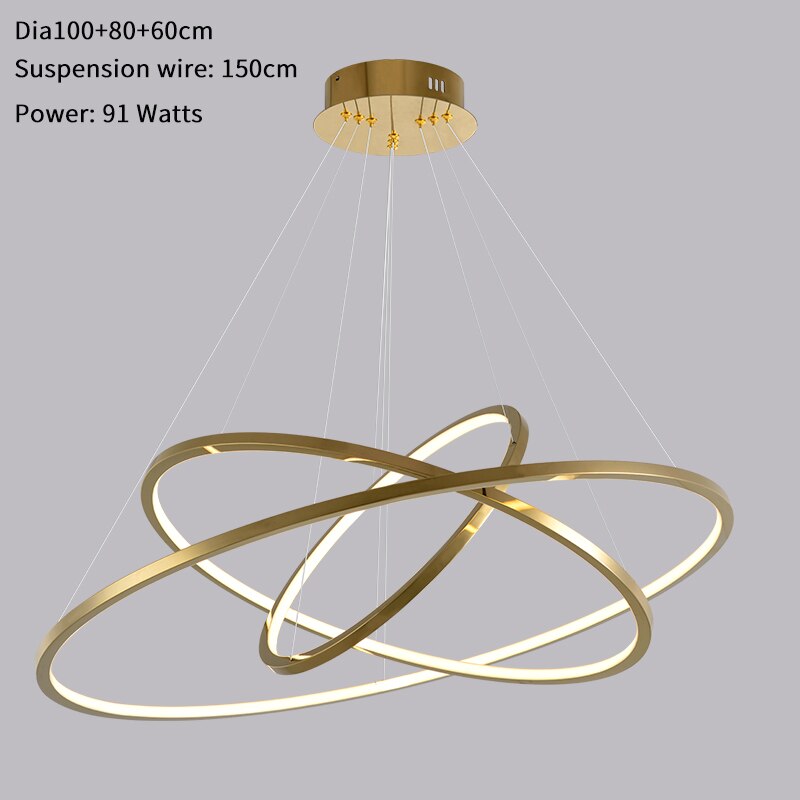 Modern ring led chandelier for staircase luxury living room gold hanging light fixture long villa hallway lobby decor hang lamp