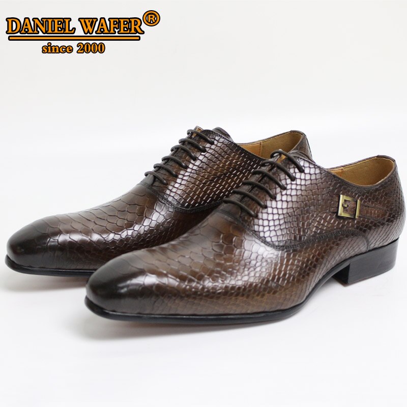 Luxus Herren Oxford Schuhe Schlangenhaut Drucke Klassischen Stil Kleid Lederschuhe Kaffee Schwarz Schnürschuhe Spitzschuh Formelle Schuhe Herren