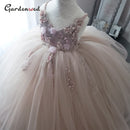 Puffy A-line Flower Girl Dresses Lace Beading Communion Dress Tulle Sashes Straps Ball Gown Girl Party Dress New Year 2021