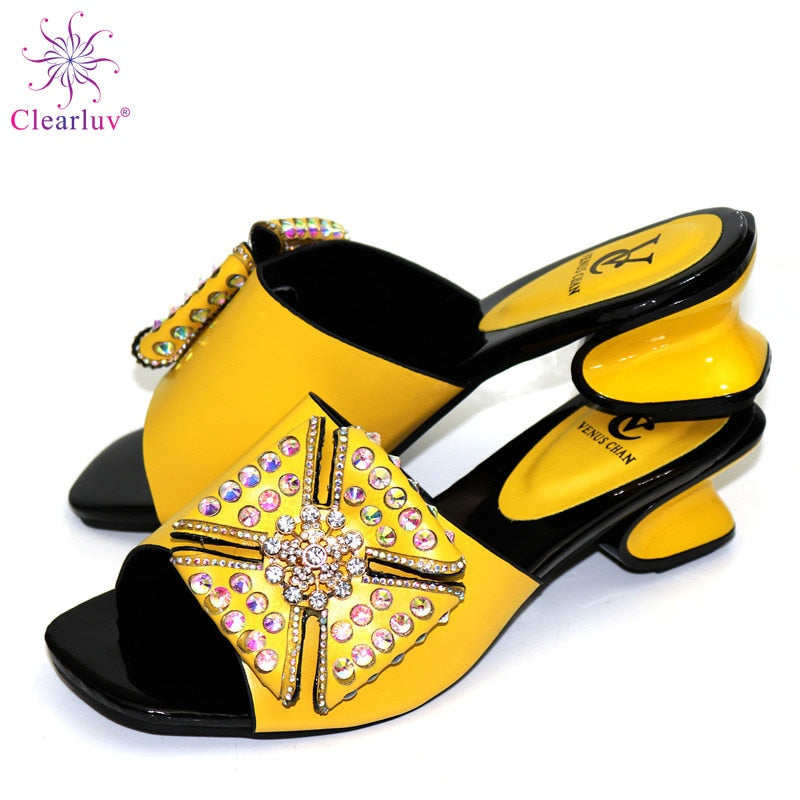 Último diseño, zapatos de talla grande, sandalias de tacón para mujer, verano 2019, zapatos de tacón nigerianos para mujer, fiesta, boda, decorados con diamantes de imitación