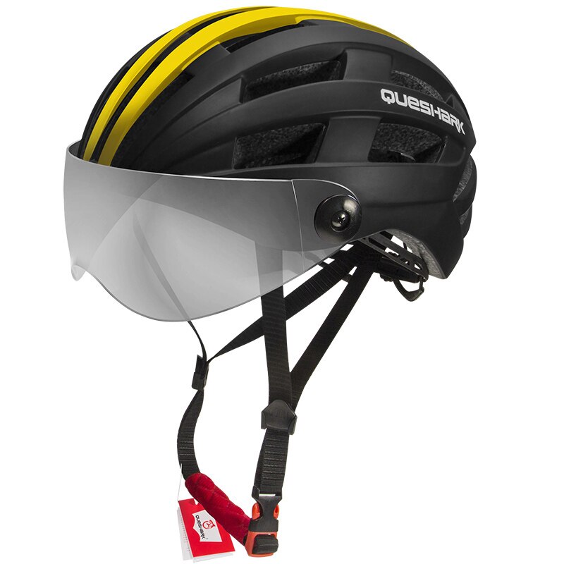 QUESHARK, casco de ciclismo ultraligero para hombres y mujeres, bicicleta de montaña, bicicleta de carretera, motocicleta, lente transparente extraíble, tapa segura QE116