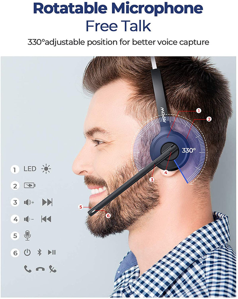 MPOW BH231 M5 Pro Bluetooth 5.0 Headphone Wireless Headset With Noise-Suppressing Mic Handsfree Headphones For Office Outdoor